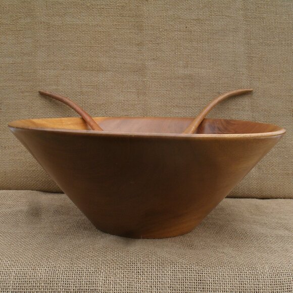 Vintage Berk Craft Wood Salad Serving Set Handmade in Haiti - Picture 3 of 16